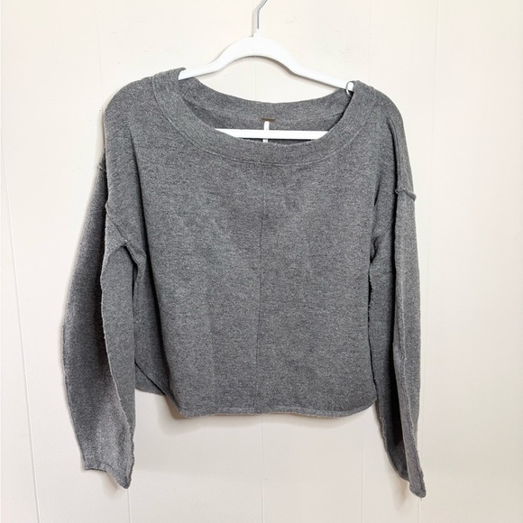 Free People grey Jamie sweater scoop neck cropped balloon sleeve oversized XS - Picture 4 of 10